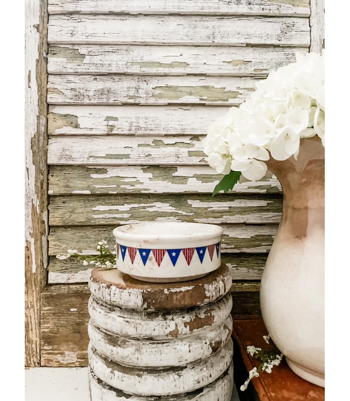 Antique/Vintage Ironstone Riser w/ American Flag Banner transfer - Summer LTD